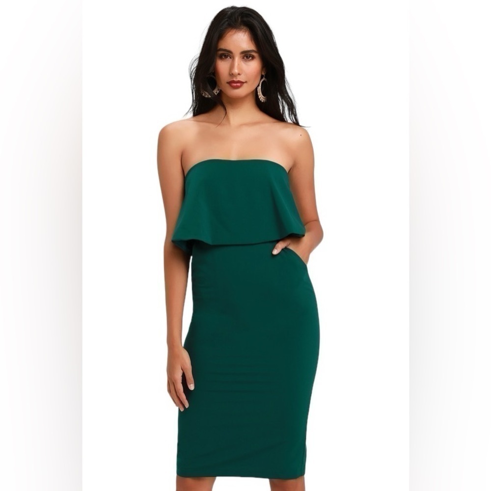 Lulus Lots of Love Emerald Green Strapless Midi Dress Size Medium